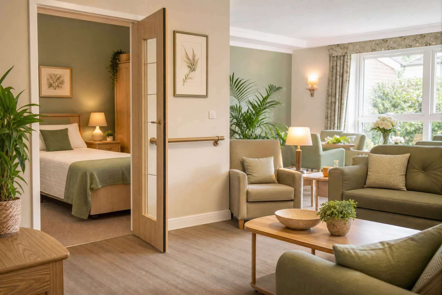 Comfortable supported living accommodation and lounge