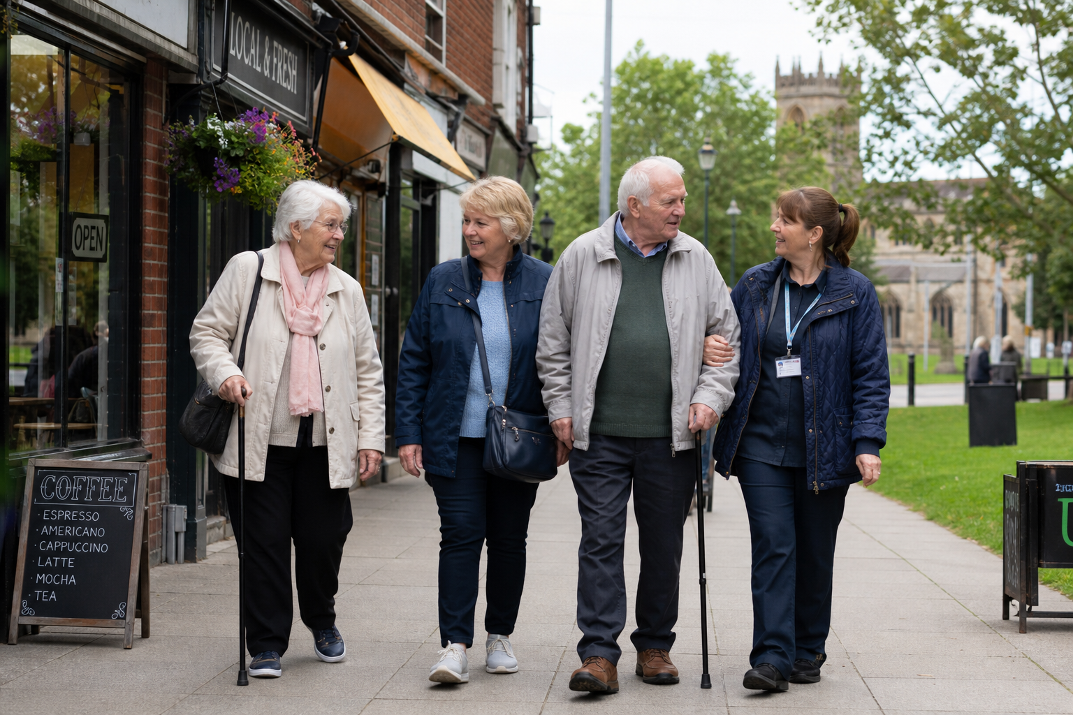 Residents and care professionals sharing meaningful community moments